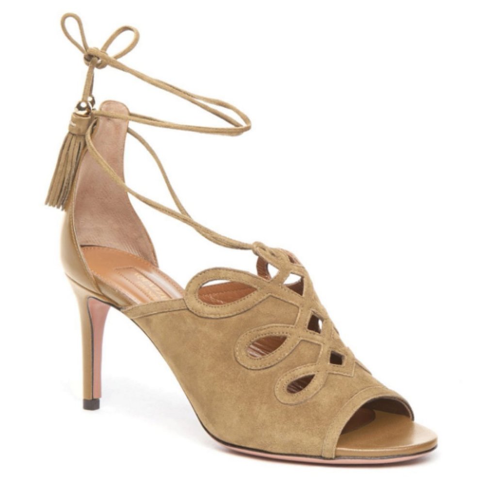 Aquazzura Sergeant Suede Ankle-Tie Sandal EU 38